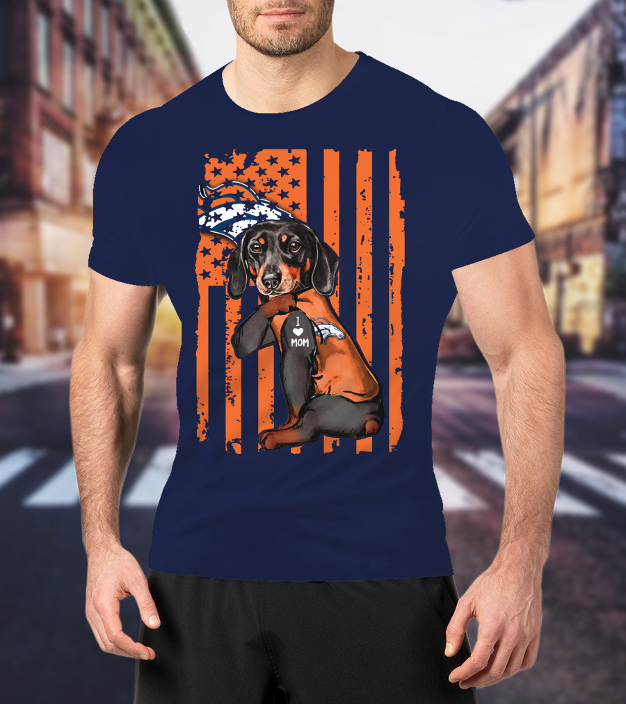 Dachshund Denver Broncos I Love Mom T-Shirt