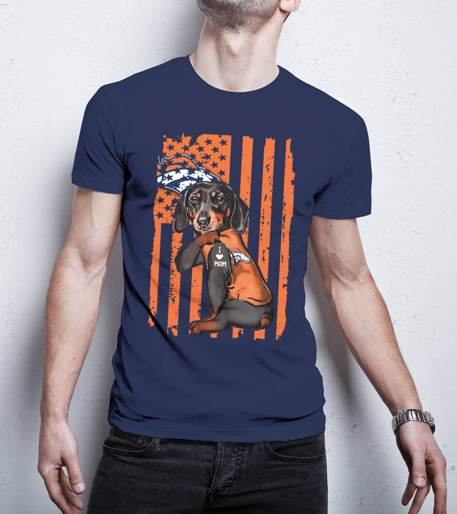 Dachshund Denver Broncos I Love Mom T-Shirt