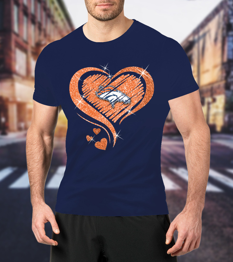 Heart Diamond Denver Broncos Sparkling Love T-Shirt