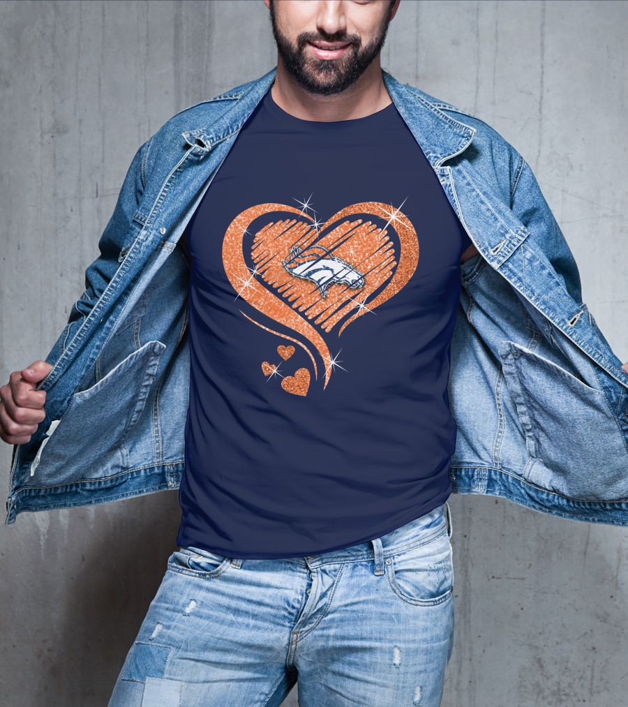 Heart Diamond Denver Broncos Sparkling Love T-Shirt