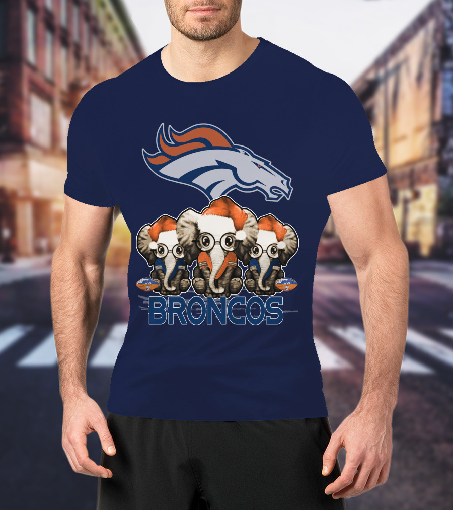 Elephan Christmas Denver Broncos Santa Hats Sporting Team Spirit T-Shirt