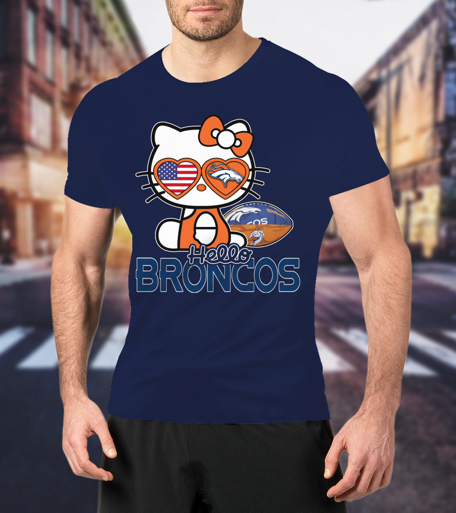 Hellokitty Broncos Usa Heart Football T-Shirt