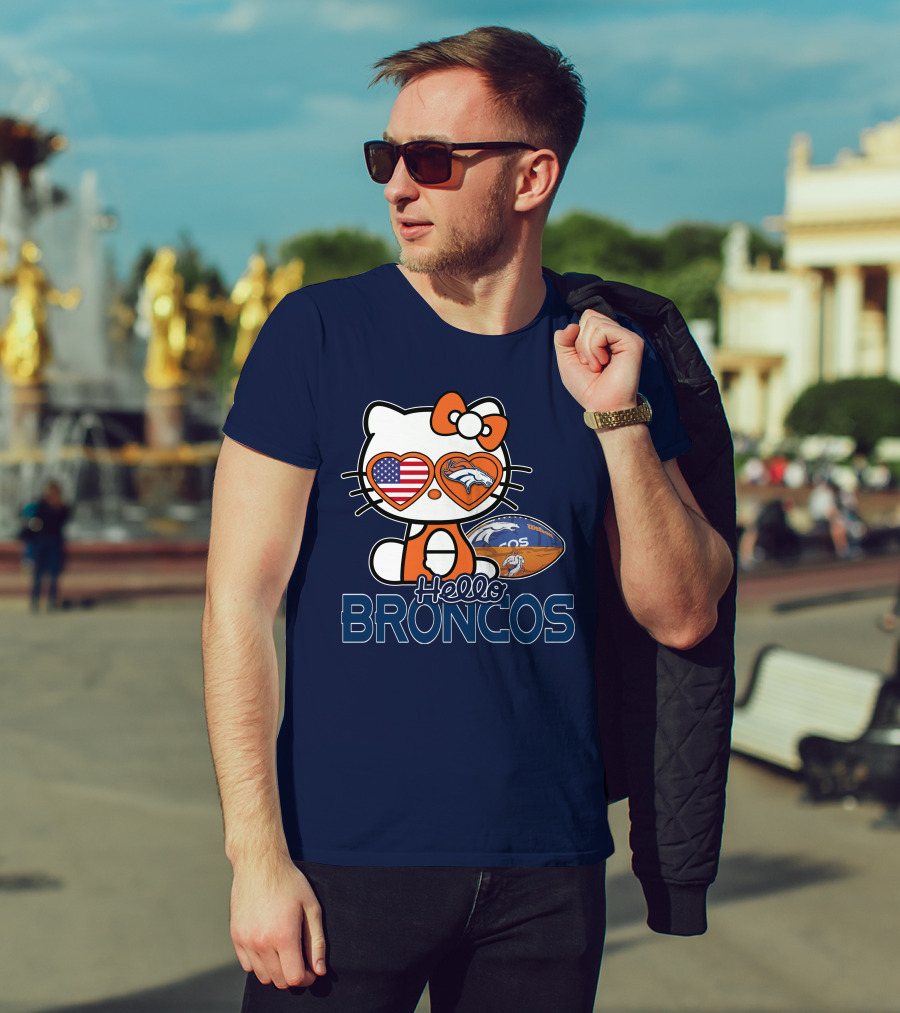 Hellokitty Broncos Usa Heart Football T-Shirt