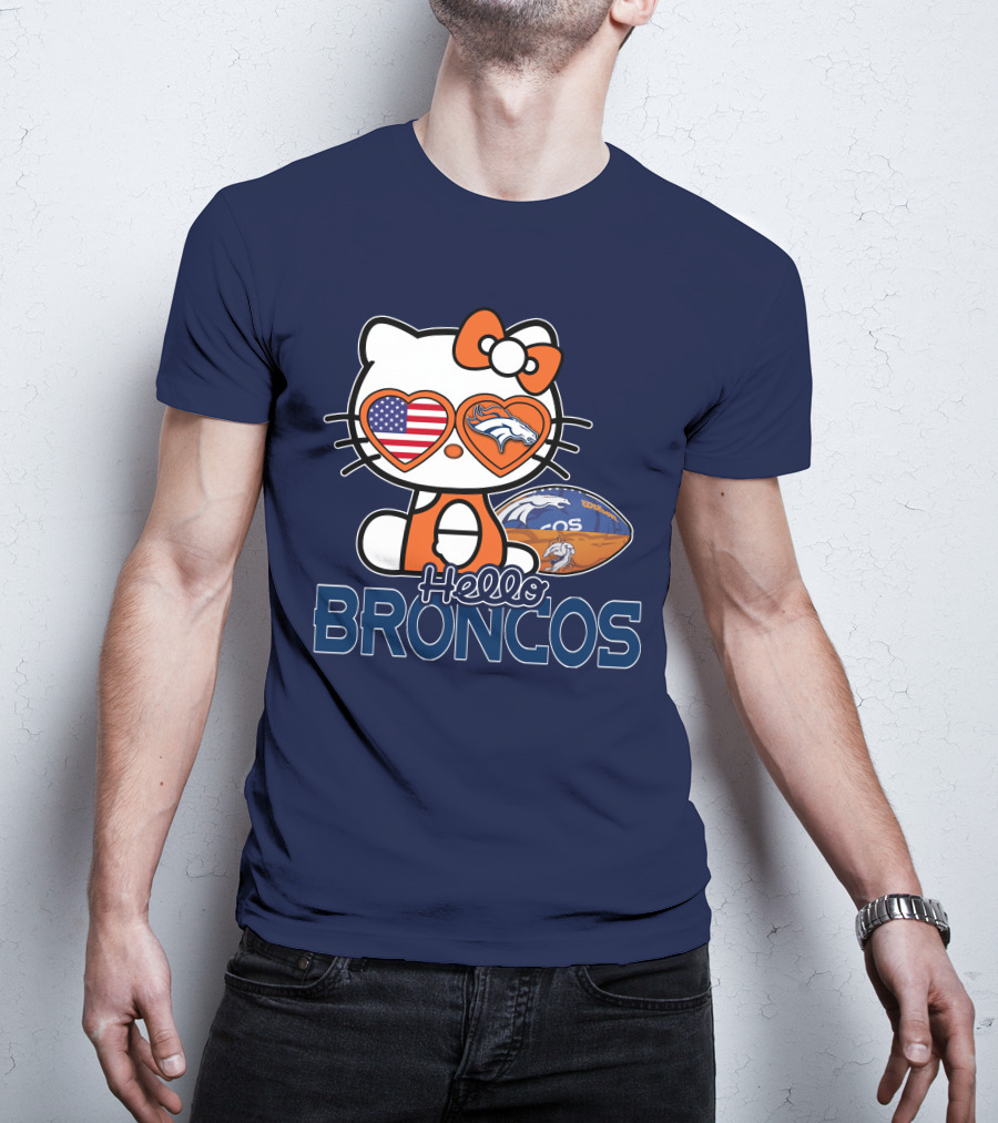 Hellokitty Broncos Usa Heart Football T-Shirt