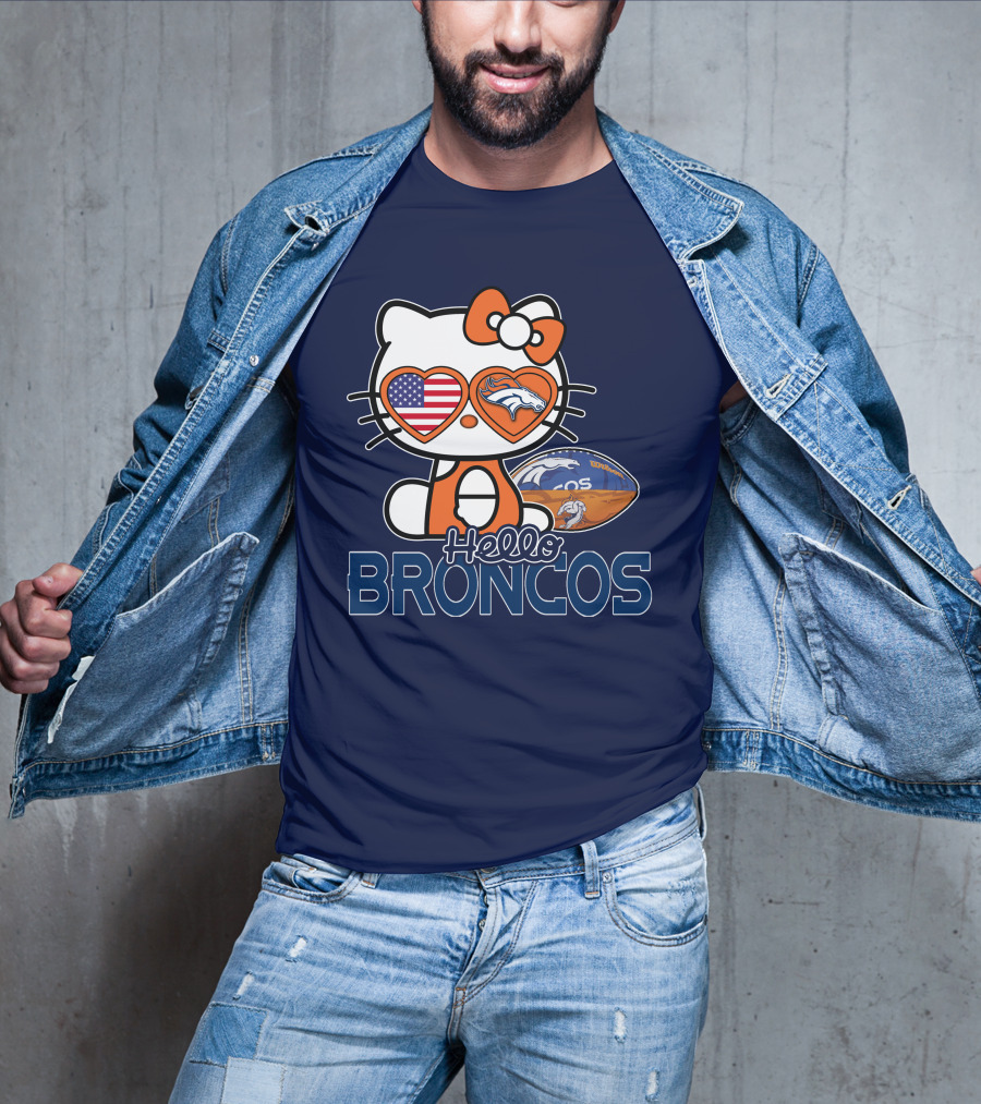 Hellokitty Broncos Usa Heart Football T-Shirt