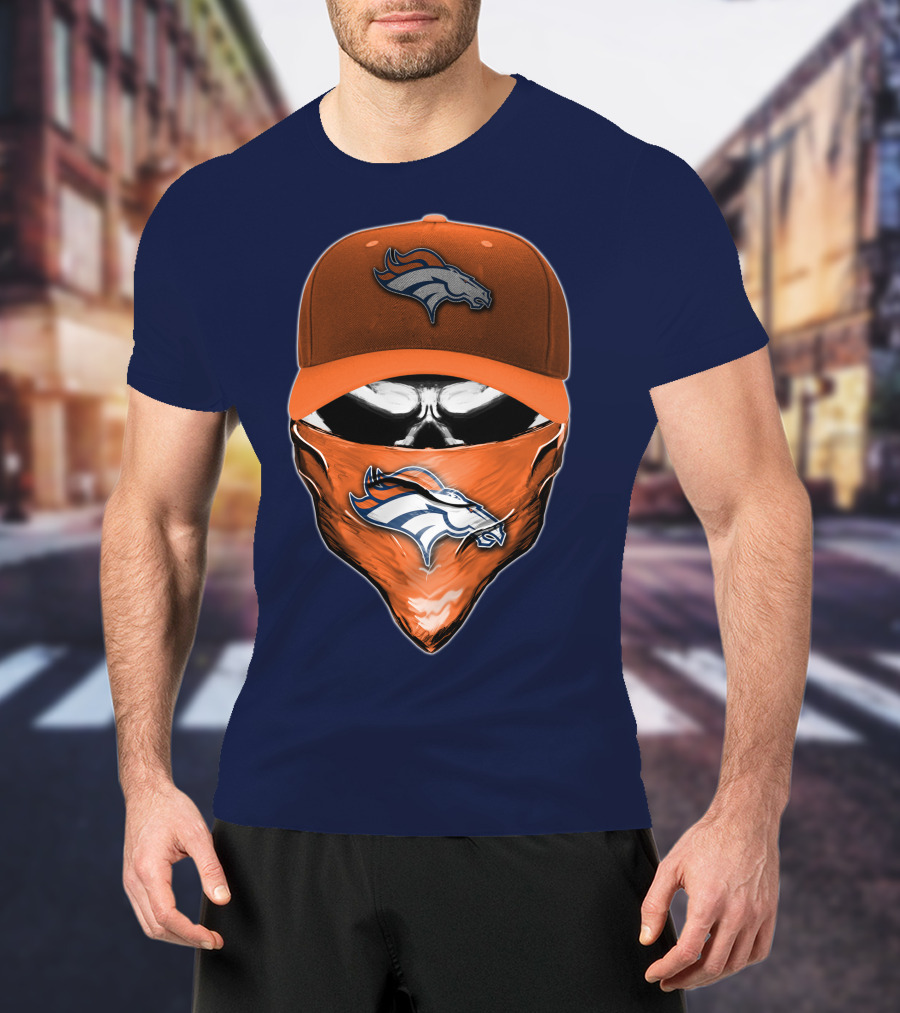 Skull V6 Denver Broncos Mask And Cap T-Shirt