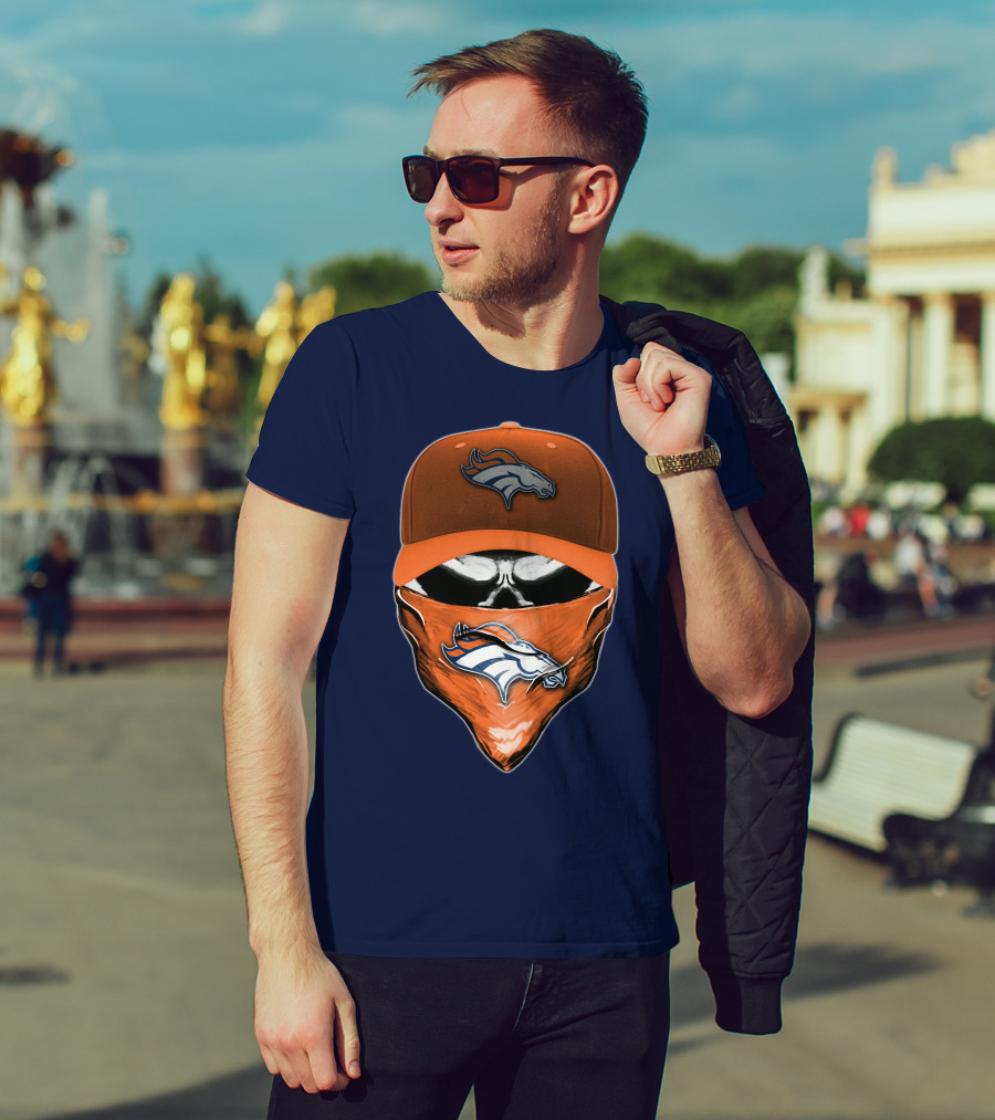 Skull V6 Denver Broncos Mask And Cap T-Shirt