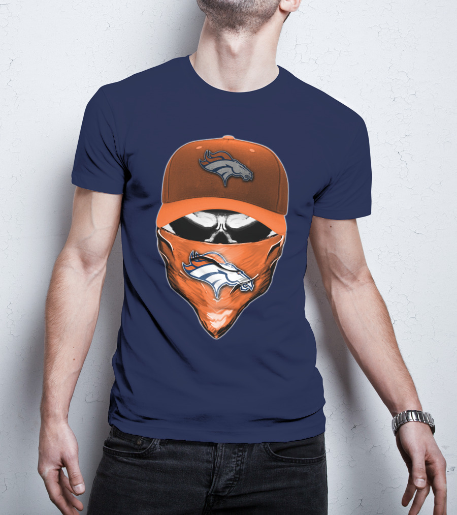 Skull V6 Denver Broncos Mask And Cap T-Shirt