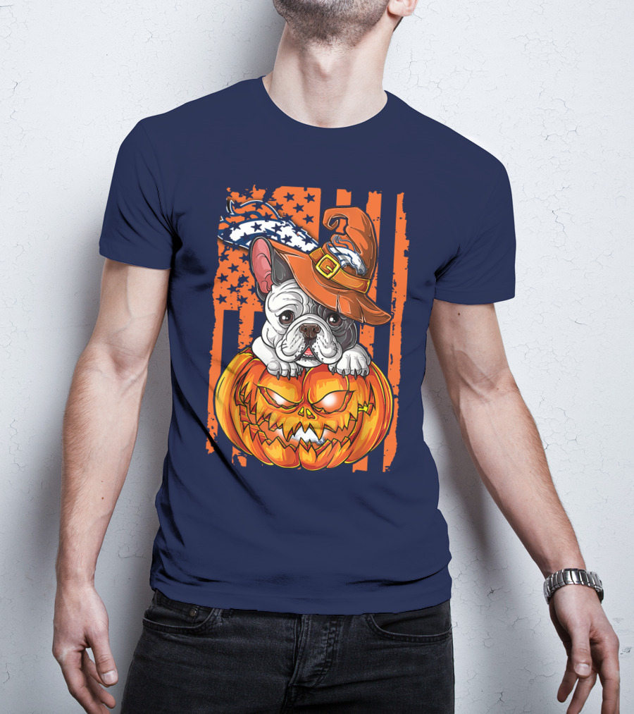 Hlw Bulldog Halloween Pumpkin Denver Broncos T-Shirt