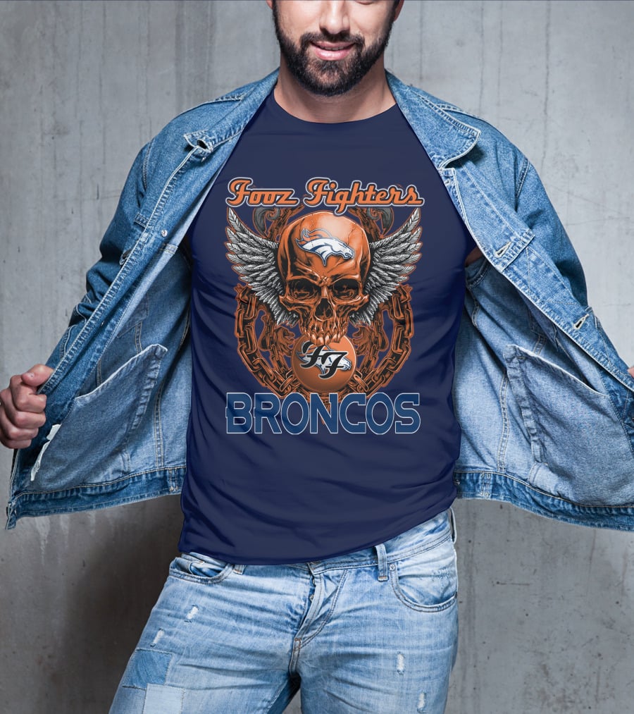 Fooz Fighters Denver Broncos Skull Wings T-Shirt