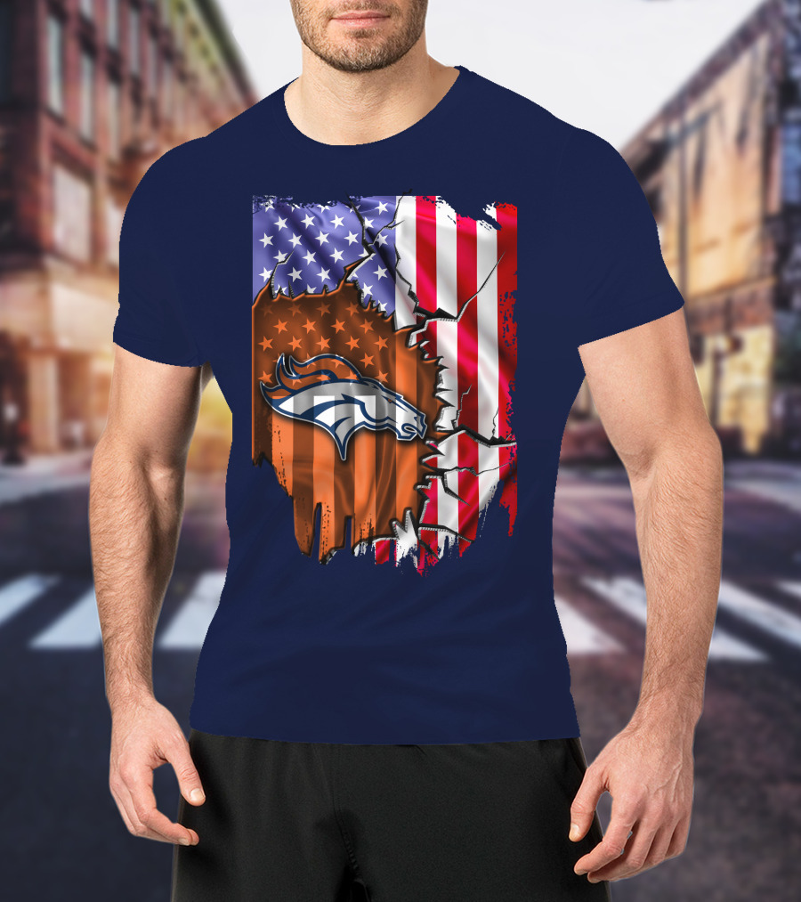 Flag V2 Denver Broncos American Flag Rip Style T-Shirt