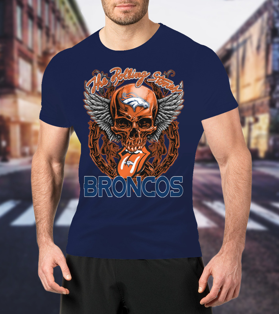 The Rolling Stones Broncos Winged Skull Denver Broncos Logo Tongue T-Shirt