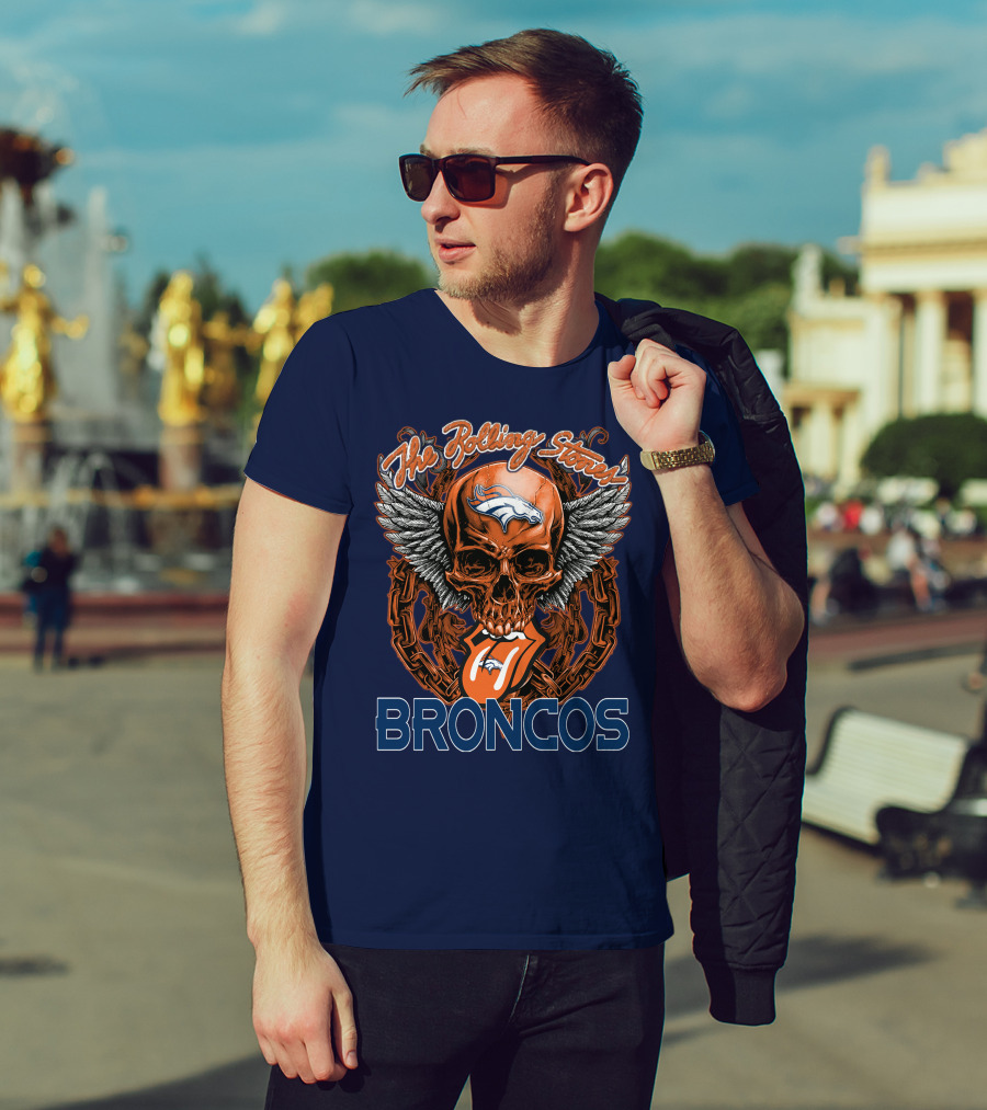 The Rolling Stones Broncos Winged Skull Denver Broncos Logo Tongue T-Shirt