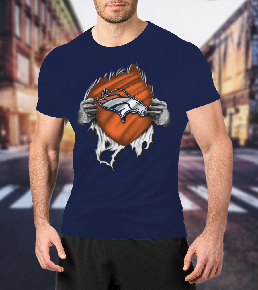 Torn V1 Denver Broncos Logo Hands Ripping T-Shirt