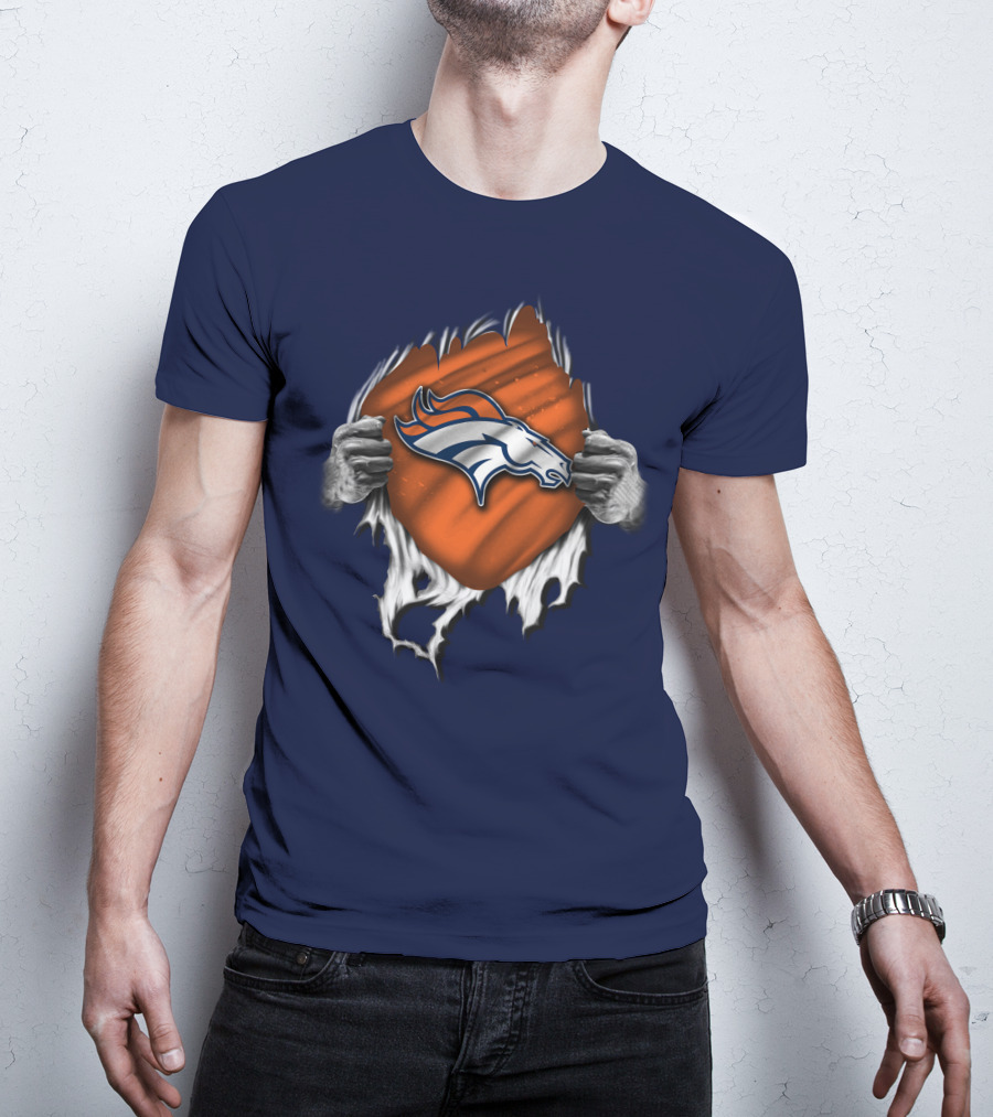 Torn V1 Denver Broncos Logo Hands Ripping T-Shirt
