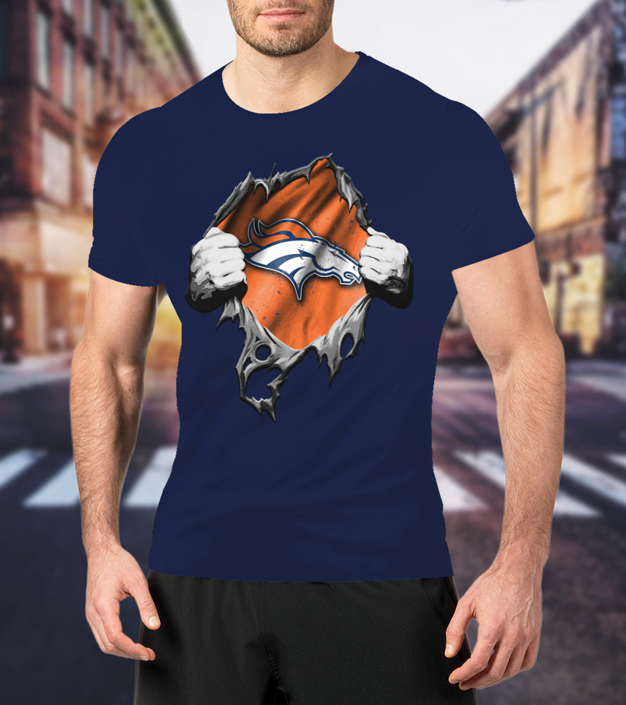 Torn V2 Denver Broncos Logo Ripped Reveal T-Shirt
