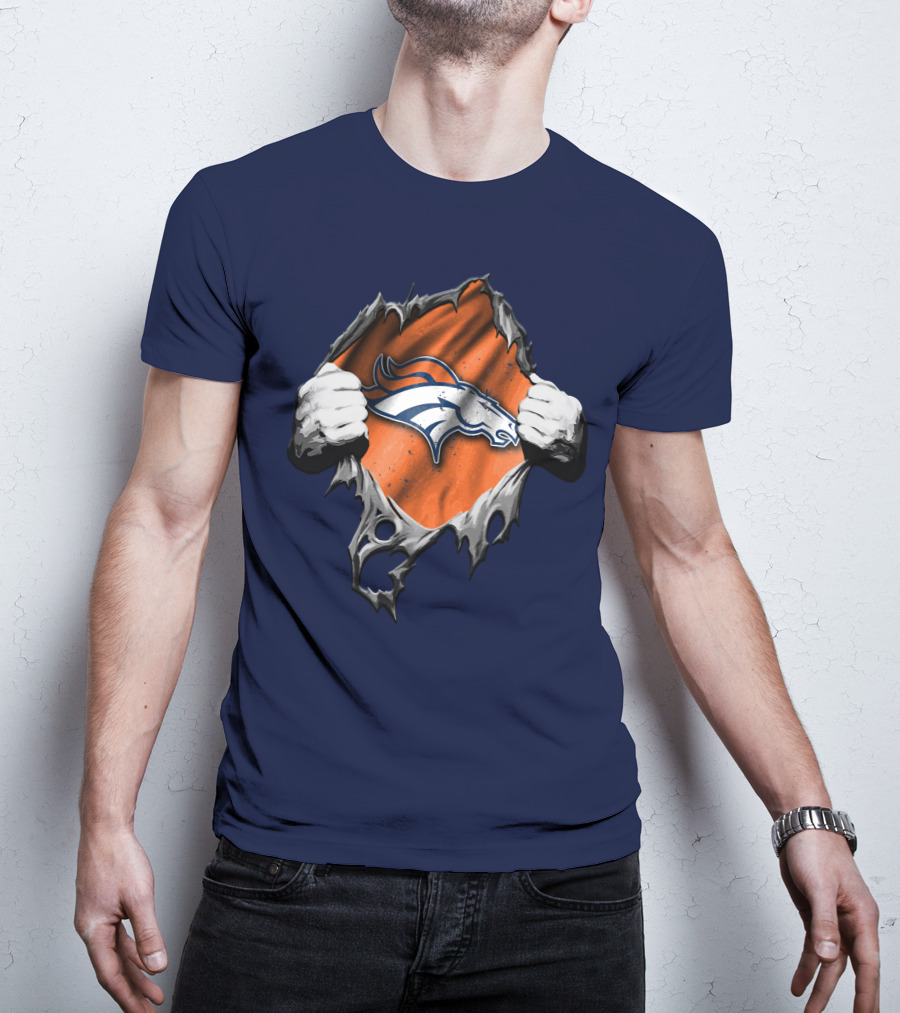Torn V2 Denver Broncos Logo Ripped Reveal T-Shirt