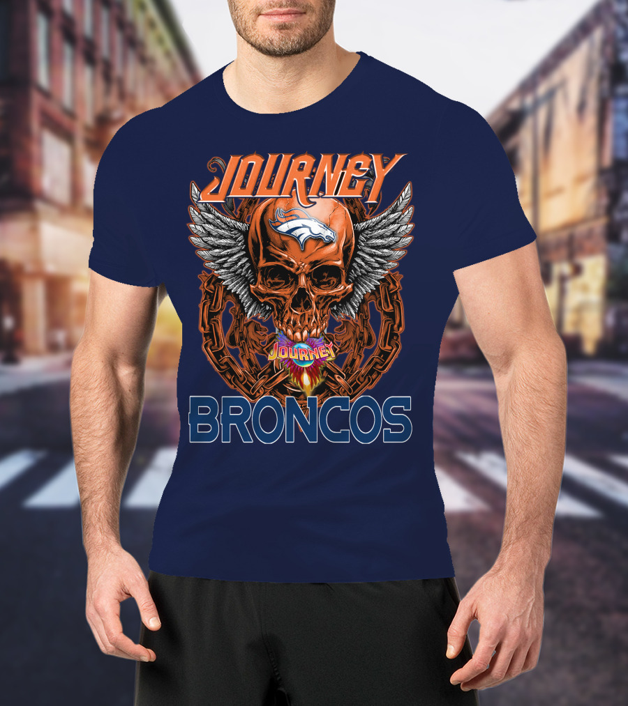Journey Denver Broncos Skull With Wings And Chains T-Shirt