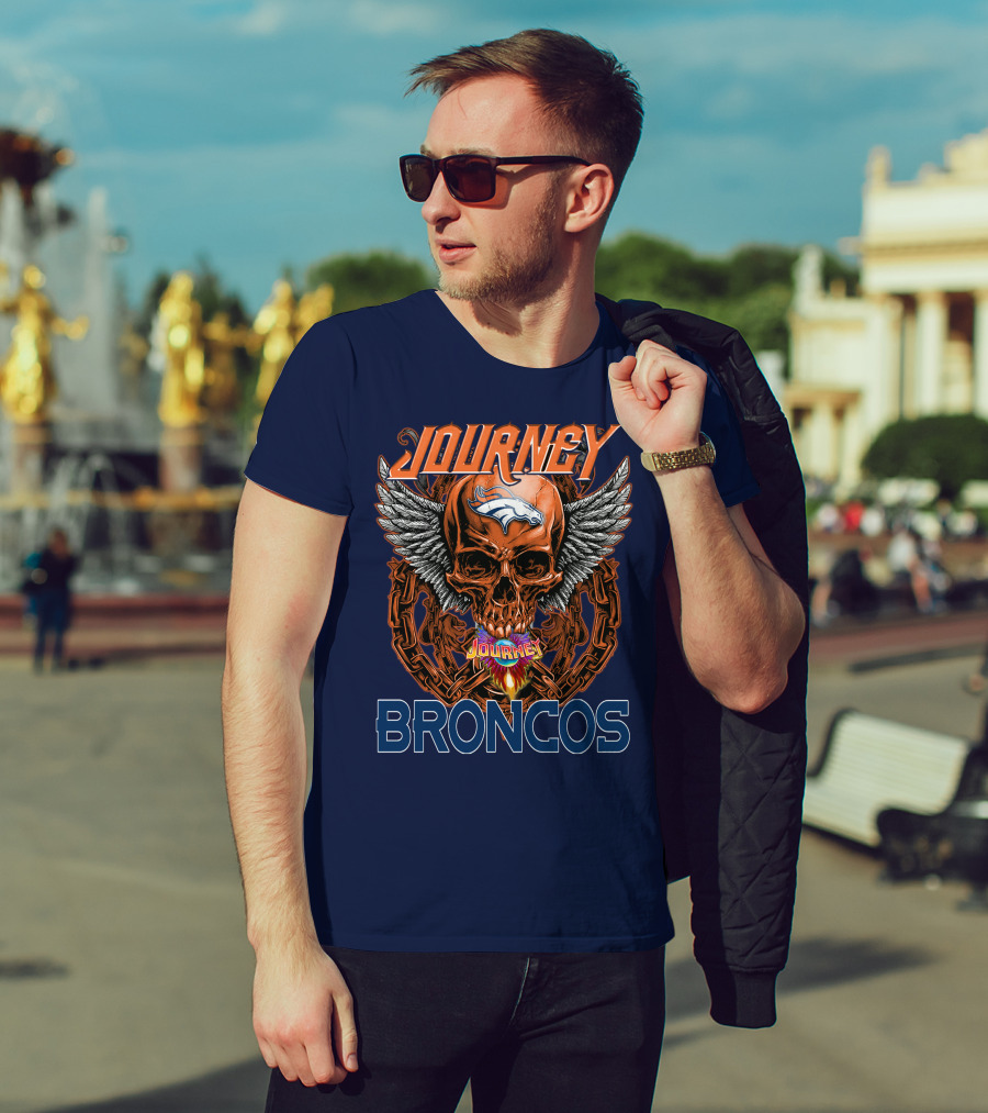 Journey Denver Broncos Skull With Wings And Chains T-Shirt