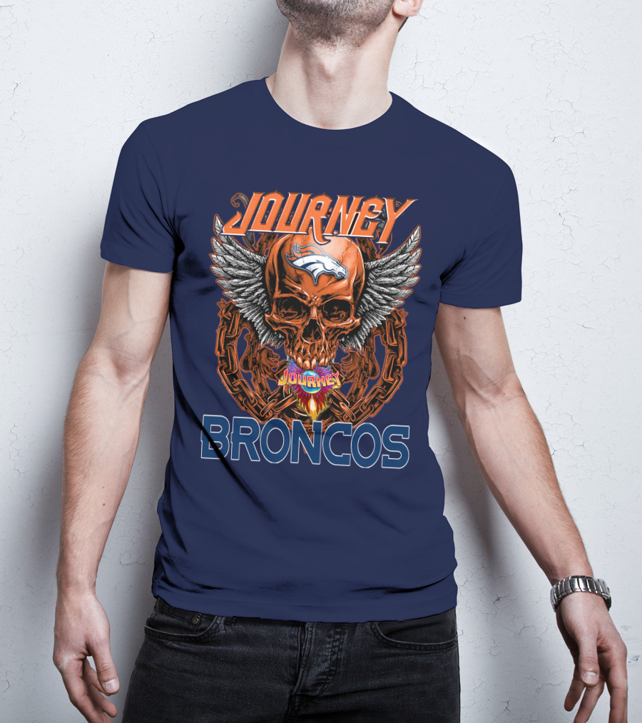 Journey Denver Broncos Skull With Wings And Chains T-Shirt