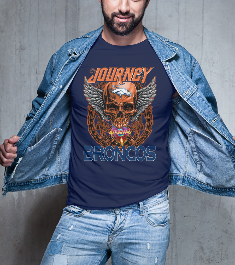 Journey Denver Broncos Skull With Wings And Chains T-Shirt