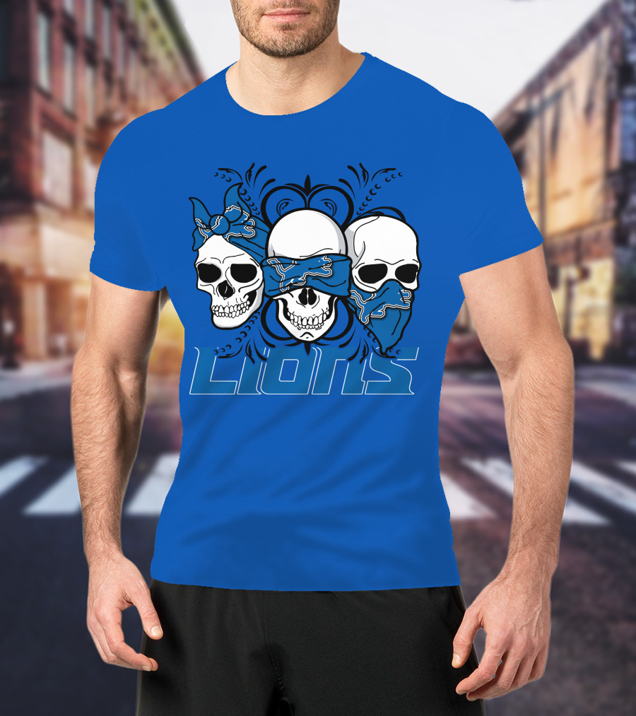 Skull Detroit Lions Bandana Style Art T-Shirt