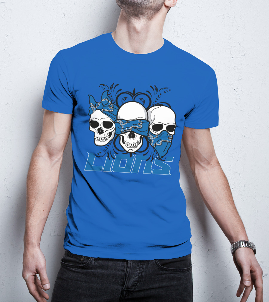 Skull Detroit Lions Bandana Style Art T-Shirt