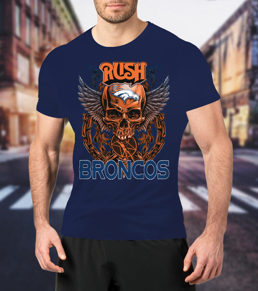 Rush Denver Broncos Skull Wings Chain T-Shirt