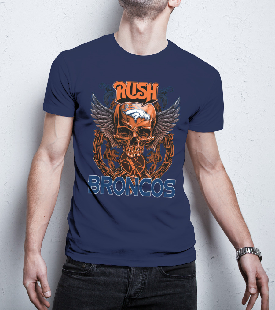 Rush Denver Broncos Skull Wings Chain T-Shirt