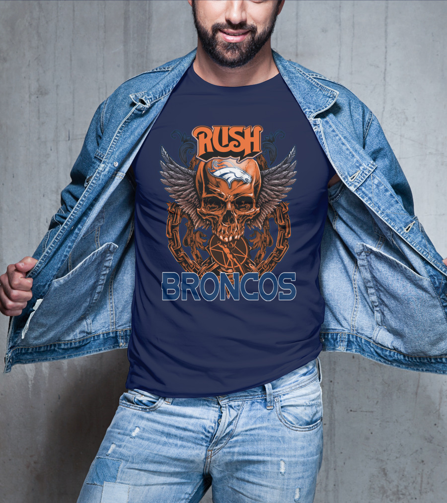 Rush Denver Broncos Skull Wings Chain T-Shirt