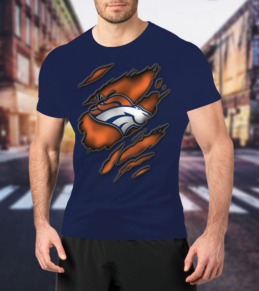 Torn Denver Broncos Logo Bold Fanwear Torn T-Shirt