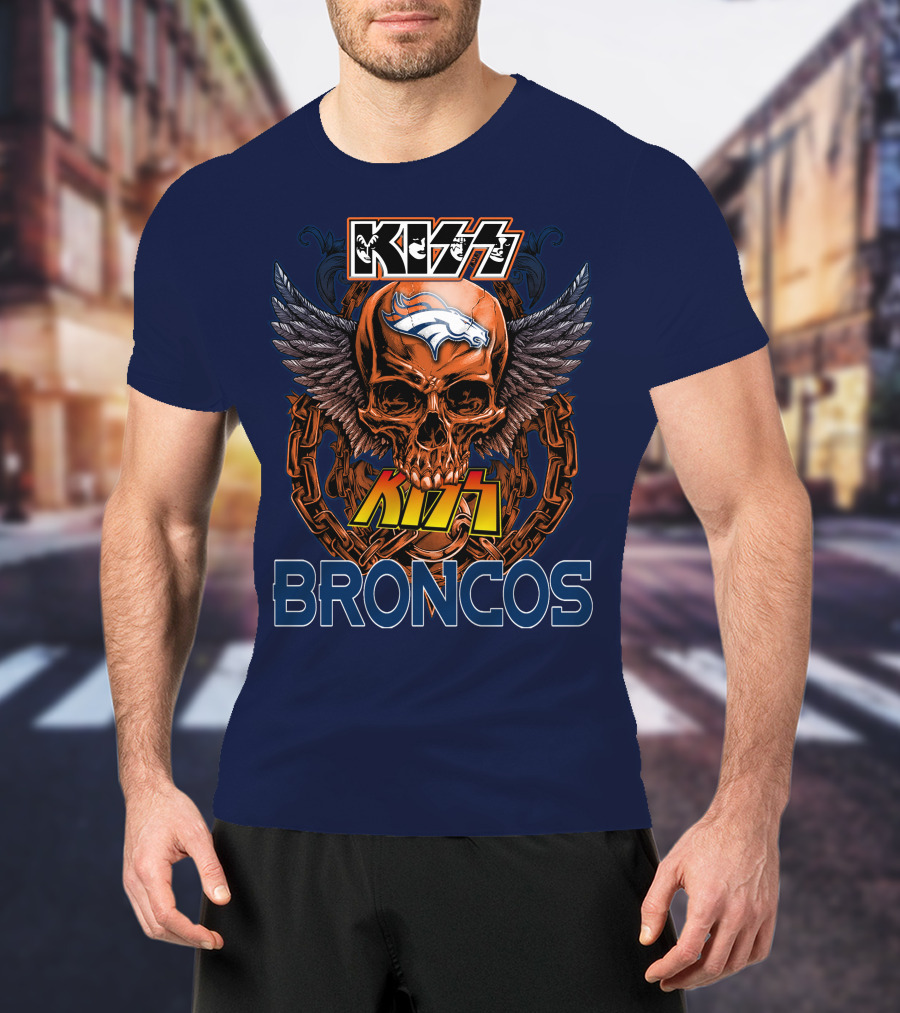 Kiss Denver Broncos Skull With Wings And Chains T-Shirt