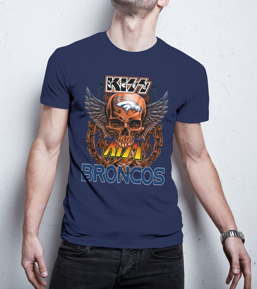 Kiss Denver Broncos Skull With Wings And Chains T-Shirt