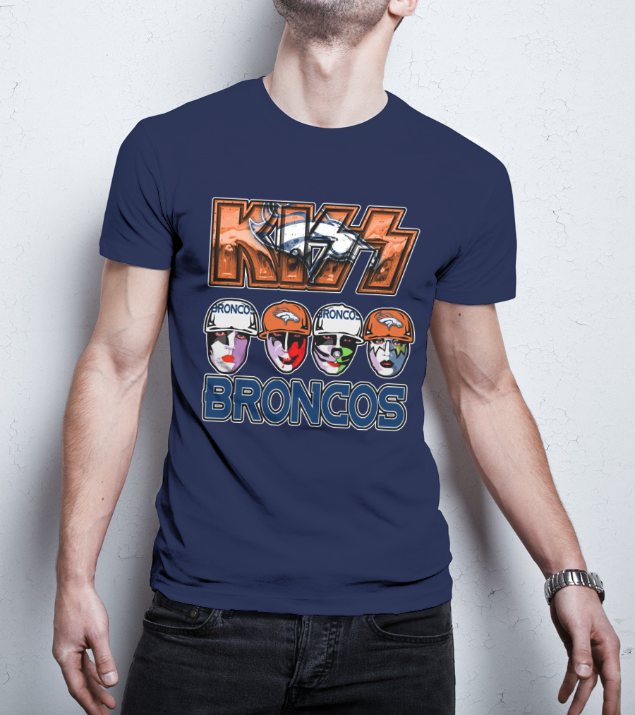Kiss Denver Broncos Football Helmet Band Makeup T-Shirt