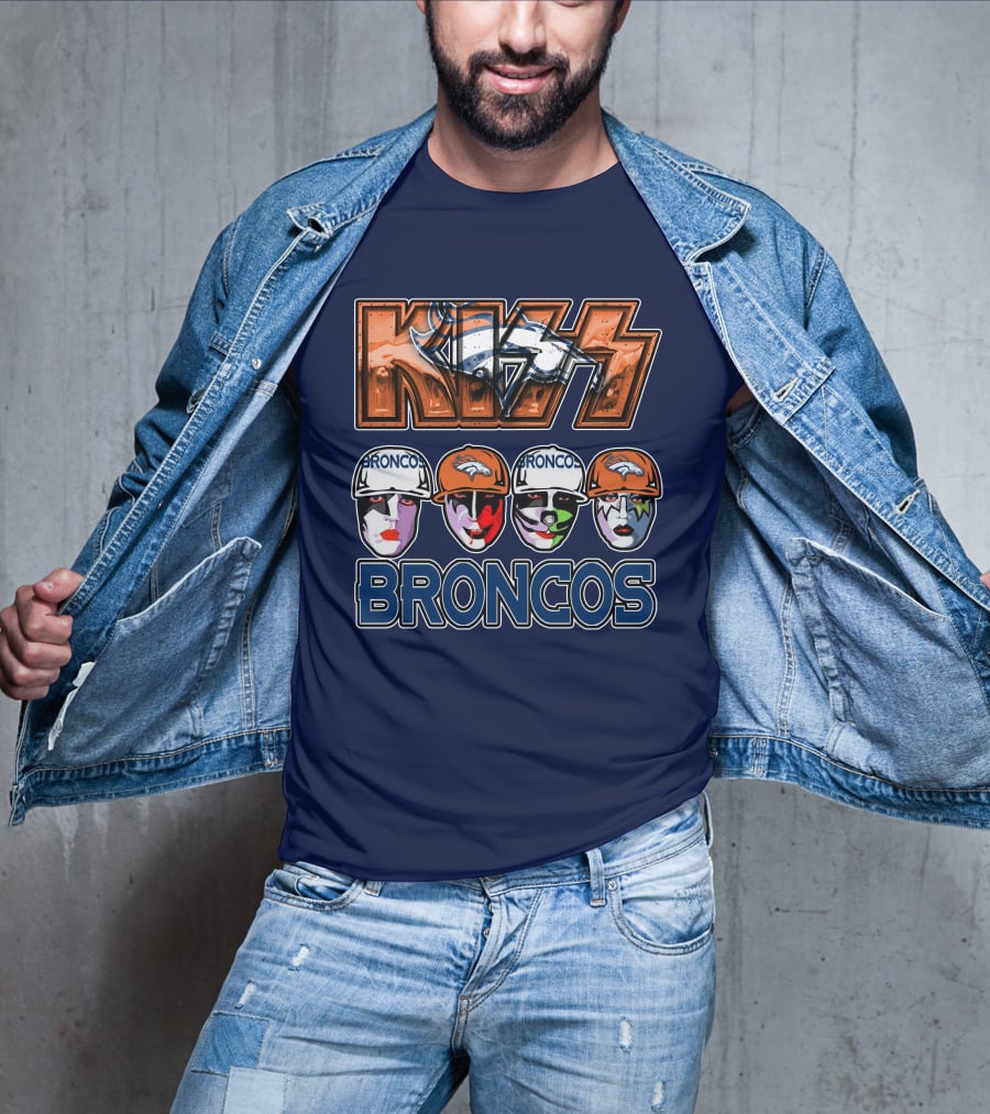 Kiss Denver Broncos Football Helmet Band Makeup T-Shirt