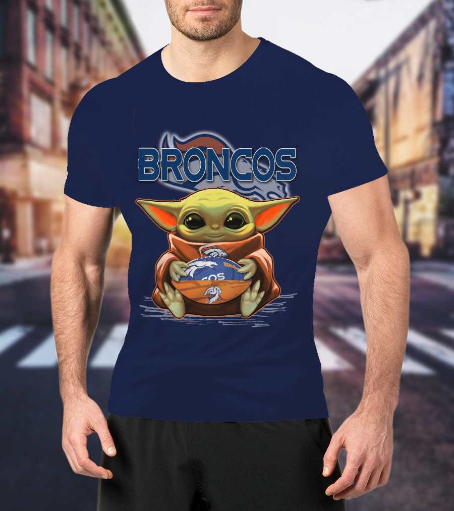 Yoda With Denver Broncos Football Baby Yoda Broncos T-Shirt