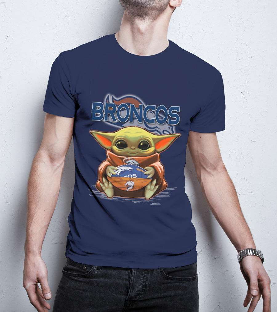 Yoda With Denver Broncos Football Baby Yoda Broncos T-Shirt