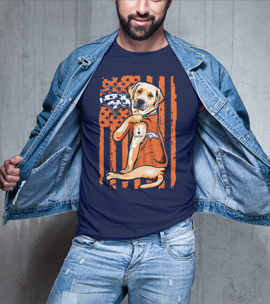 Labrador Retriever I Love Mom Denver Broncos Fan Flag T-Shirt