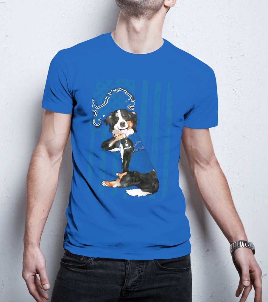 I Love Mom Border Collie Detroit Lions Fan T-Shirt