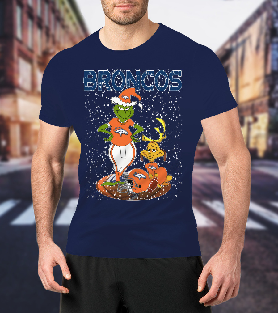 Grinchxmas Broncos Christmas Football Grinch And Max T-Shirt