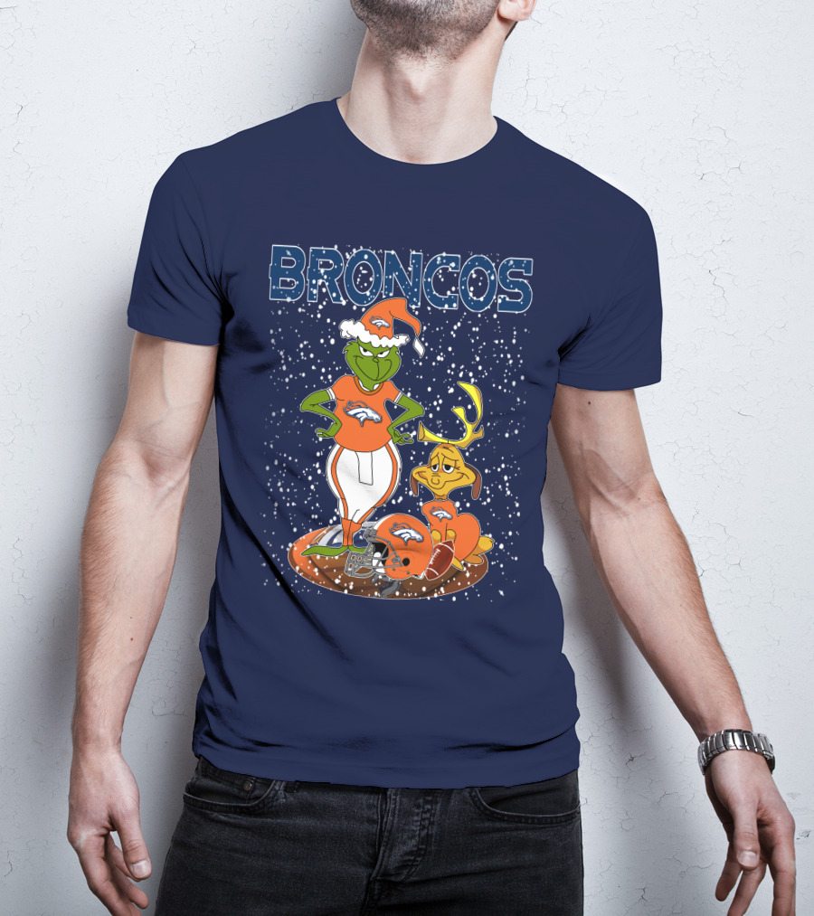 Grinchxmas Broncos Christmas Football Grinch And Max T-Shirt