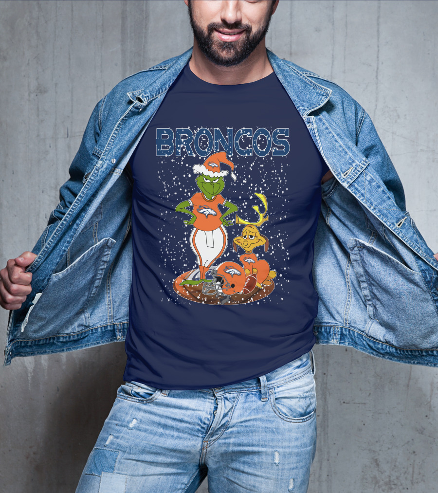 Grinchxmas Broncos Christmas Football Grinch And Max T-Shirt