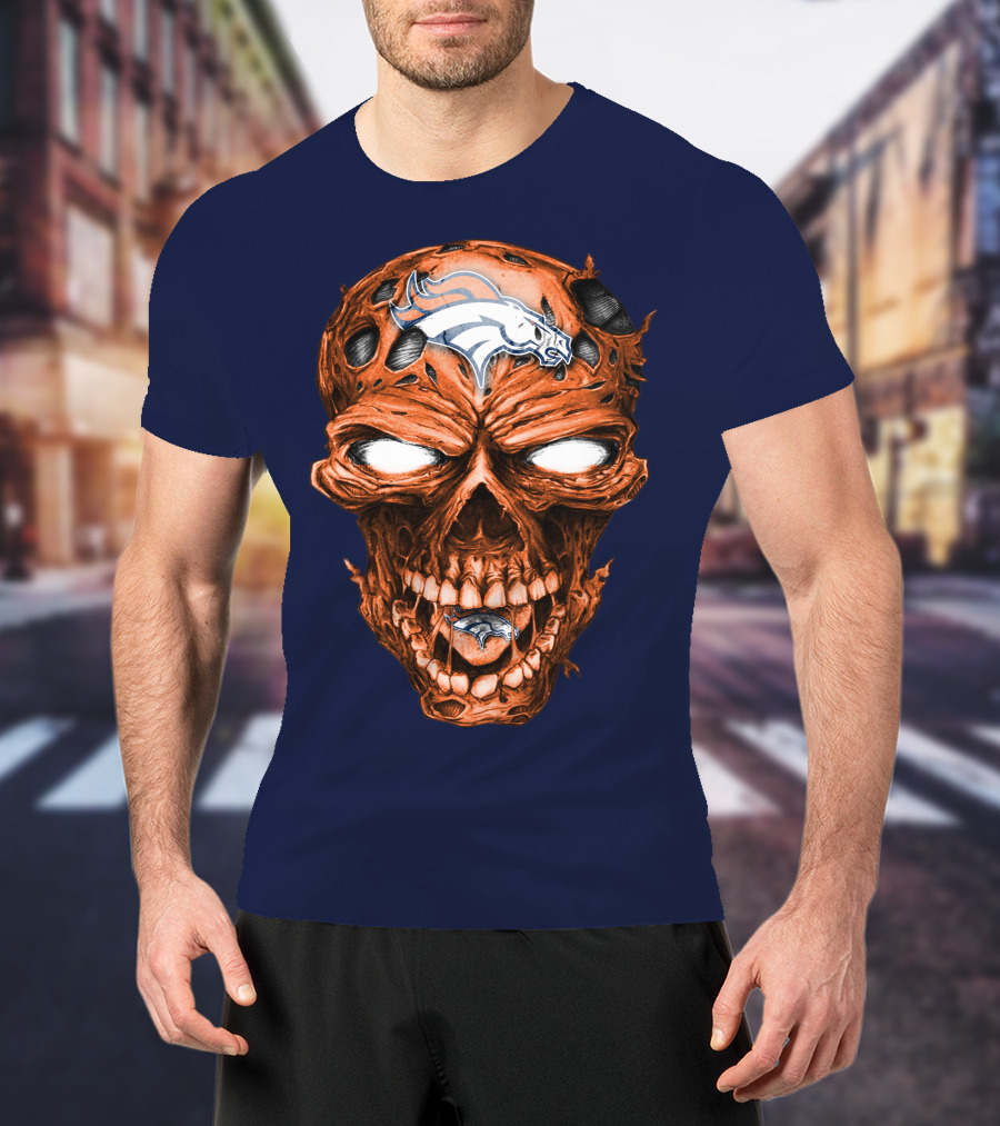 Skull V2 Denver Broncos Logo Grinning Horror T-Shirt