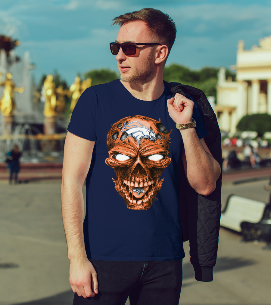 Skull V2 Denver Broncos Logo Grinning Horror T-Shirt