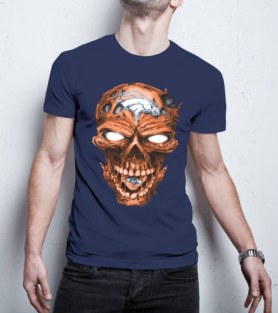 Skull V2 Denver Broncos Logo Grinning Horror T-Shirt