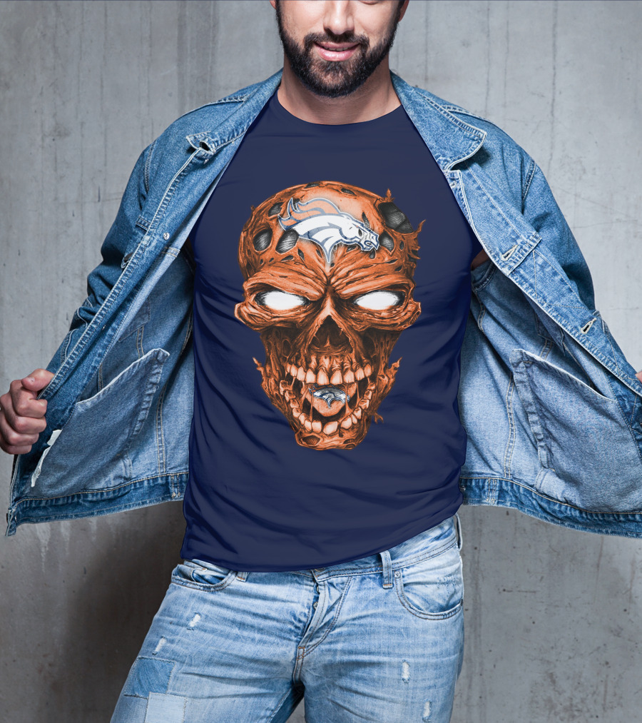 Skull V2 Denver Broncos Logo Grinning Horror T-Shirt
