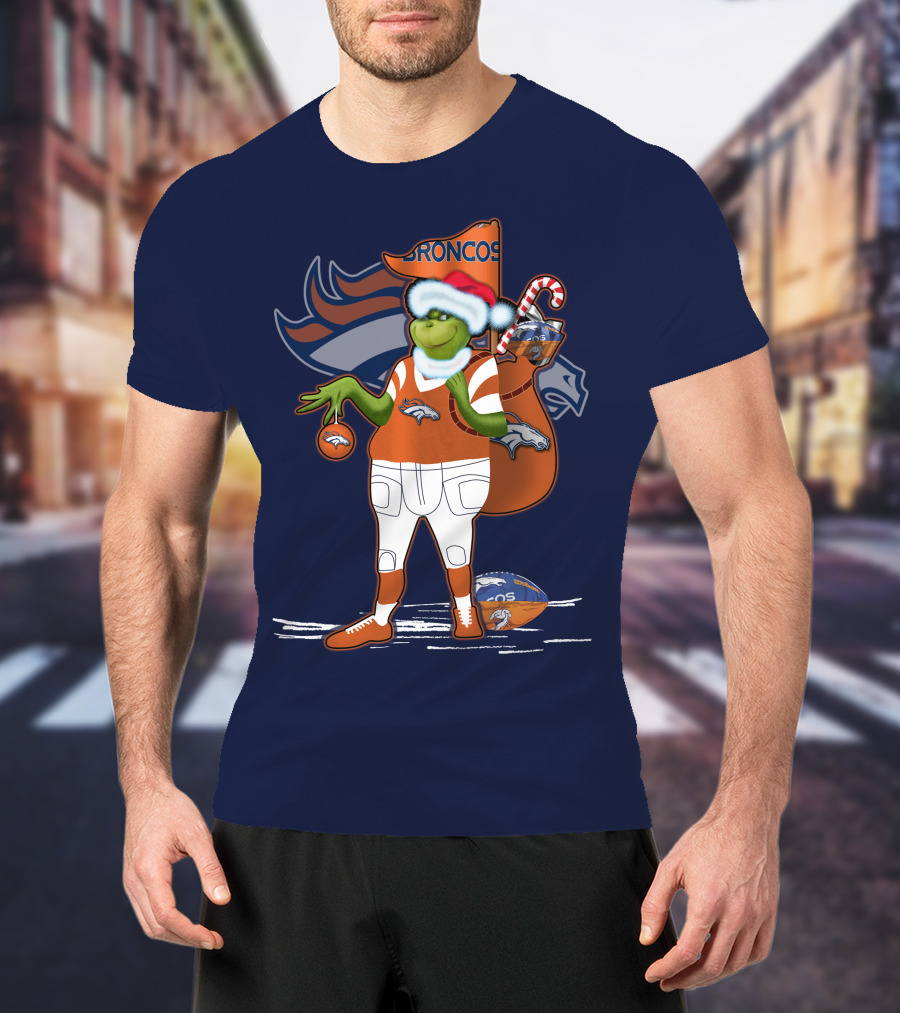 Grinchxmas Denver Broncos Holiday Football Theme T-Shirt