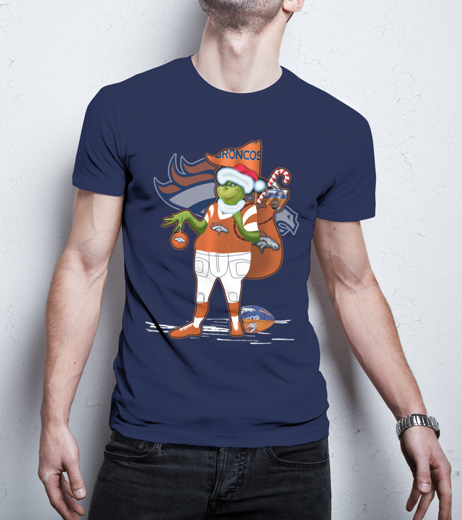 Grinchxmas Denver Broncos Holiday Football Theme T-Shirt