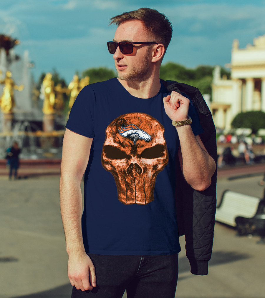 Skull Denver Broncos Logo Skull T-Shirt