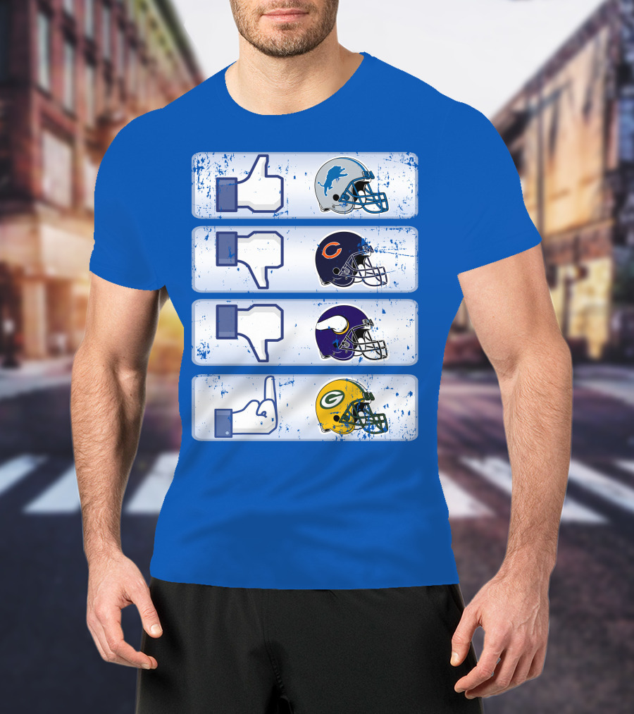 Detroit Lions Thumbs Up Chicago Bears Minnesota Vikings Green Bay Packers Football Helmets Thumbs Down Gesture T-Shirt